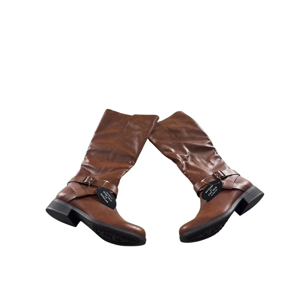 Style & Co Margoo Brown Riding Boots Wide Calf Womens Buckle Size 7‎ NWB Classic